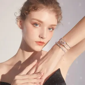 KEYORA Minimalist White Gold Bracelet Sparkling Zircon Adjustable Fit Perfect Gifts for Friends Elegant Jewelry