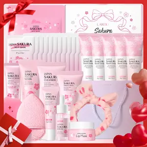 Sakura Skincare  Set, 36pcs/set Face Cleanser & Face Cream & Eye Cream & Serum & Lip Mask & Mud Mask & Peel Off Mask & Hand Cream & Face Scraper & Cleansing Puff Skin Care Sets