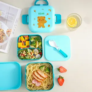 Cartoon Kids Lunch Box, Two-Tier Compartment with Sealed Design, Large Capacity Microwave Safe Bento Box with Utensils, Leakproof Lunchbox