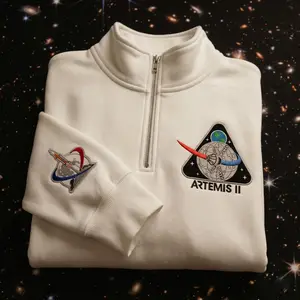 Artemis II Mission Embroidered Quarter Zip, Space Enthusiast Pullover, Astronaut Sweatshirt, NASA 1/4 Zip Sweater, Space Lover Gift