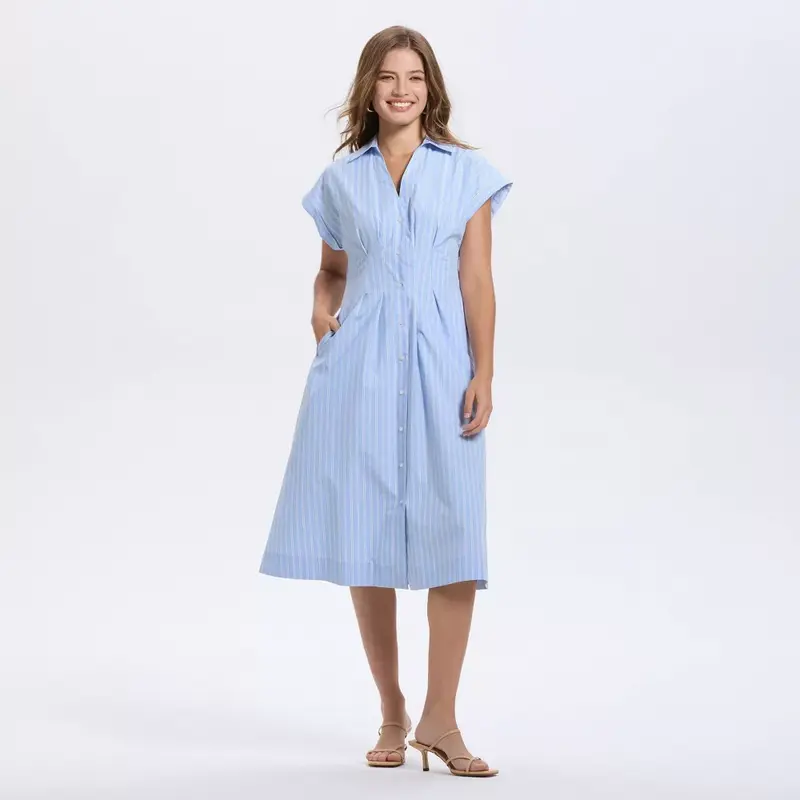 Women's Short Sleeve Pleated Midi Shirtdress - A New Day