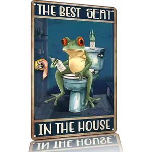 "The Best Seat in the House" Frog Metal Sign 12x8 Inches – Aluminum Funny Bathroom & Frog Wall Decor