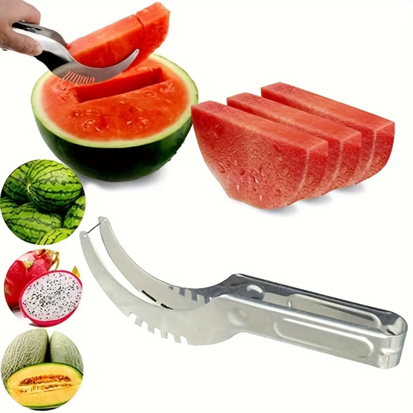 1pc Stainless Steel Watermelon Slicer – Quick & Easy Fruit Block Cutter with Curved Blade, Ergonomic Manual Kitchen Gadget, Rust-Resistant, Durable Fruit Tool, Fruit Slicer Handheld, Kitchen Fruit Utensil