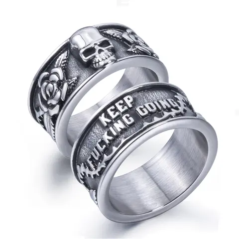 Men's Stainless Steel Gothic Skull+Rose Ring - Exquisite Carving, Daily Wear-Resistant, Alt Style, Alternative Rock Design, Men's Accessories, Ceremony Gift (Sizes 8-15)