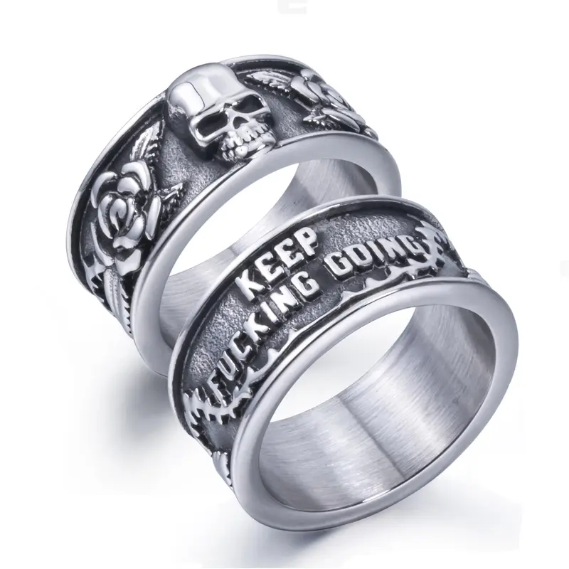 Men's Stainless Steel Gothic Skull+Rose Ring - Exquisite Carving, Daily Wear-Resistant, Alt Style, Alternative Rock Design, Men's Accessories, Ceremony Gift (Sizes 8-15)