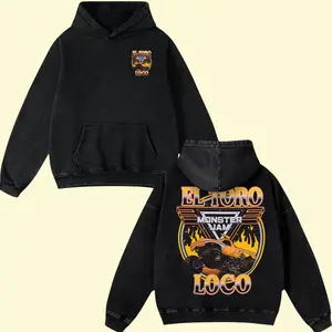 Monster Jam El Toro Graphic Cotton Long Sleeve Washed Hoodie for Monster Truck Fans and Racing Style, Streetwear T-Shirt/Sweatshirt/Hoodie