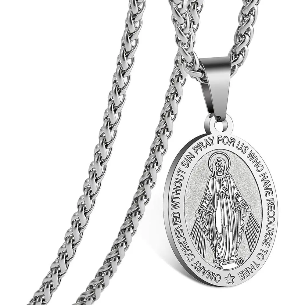 Virgin Mary Pendant Necklace Protective Religious Amulet Jewelry For Men and Women