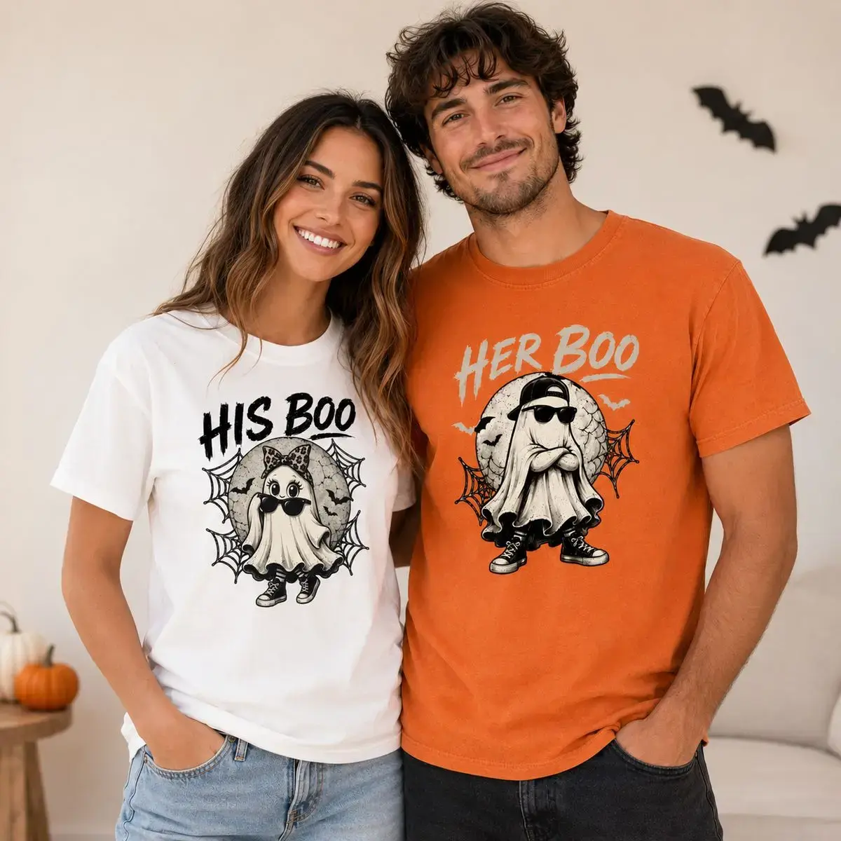 Comfort Colors His And Hers Halloween T Shirts, Matching Couples Ghost Tee, Couples Halloween Tee, Couples Spooky Season, Spooky Couples Tee, Matching Halloween Shirt