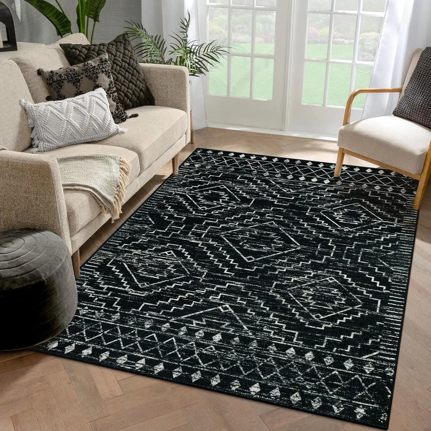 Lahome Moroccan Washable Area Rug for Living Room,Non-Shedding Bohemian Bedroom Throw Mat, Low Pile Stain Resistant Geometric Floor Carpet for Dining