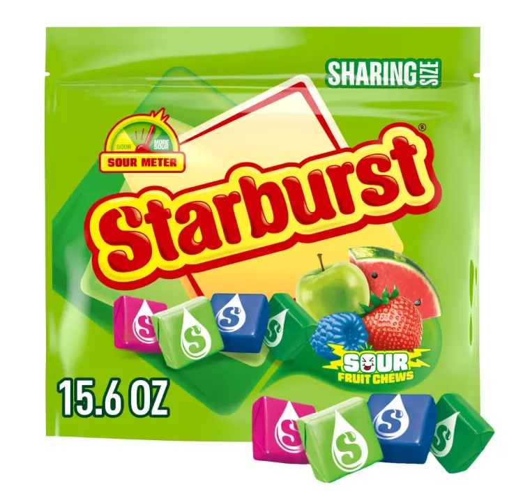 STARBURST Sour Chewy Candy Individually Wrapped Fruit Chew Candies, Sharing Size, 15.6 Oz Resealable Bag