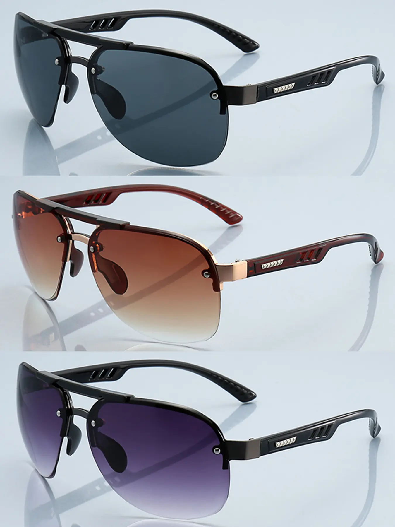 3pcs latest model metal rivet decorated retro sunglasses, Vintage Trendy Sunglasses, Stylish Sunglasses, Styling Sunglasses, unisex design, adopting transition gradient lenses, suitable for daily wear and fashion accessories