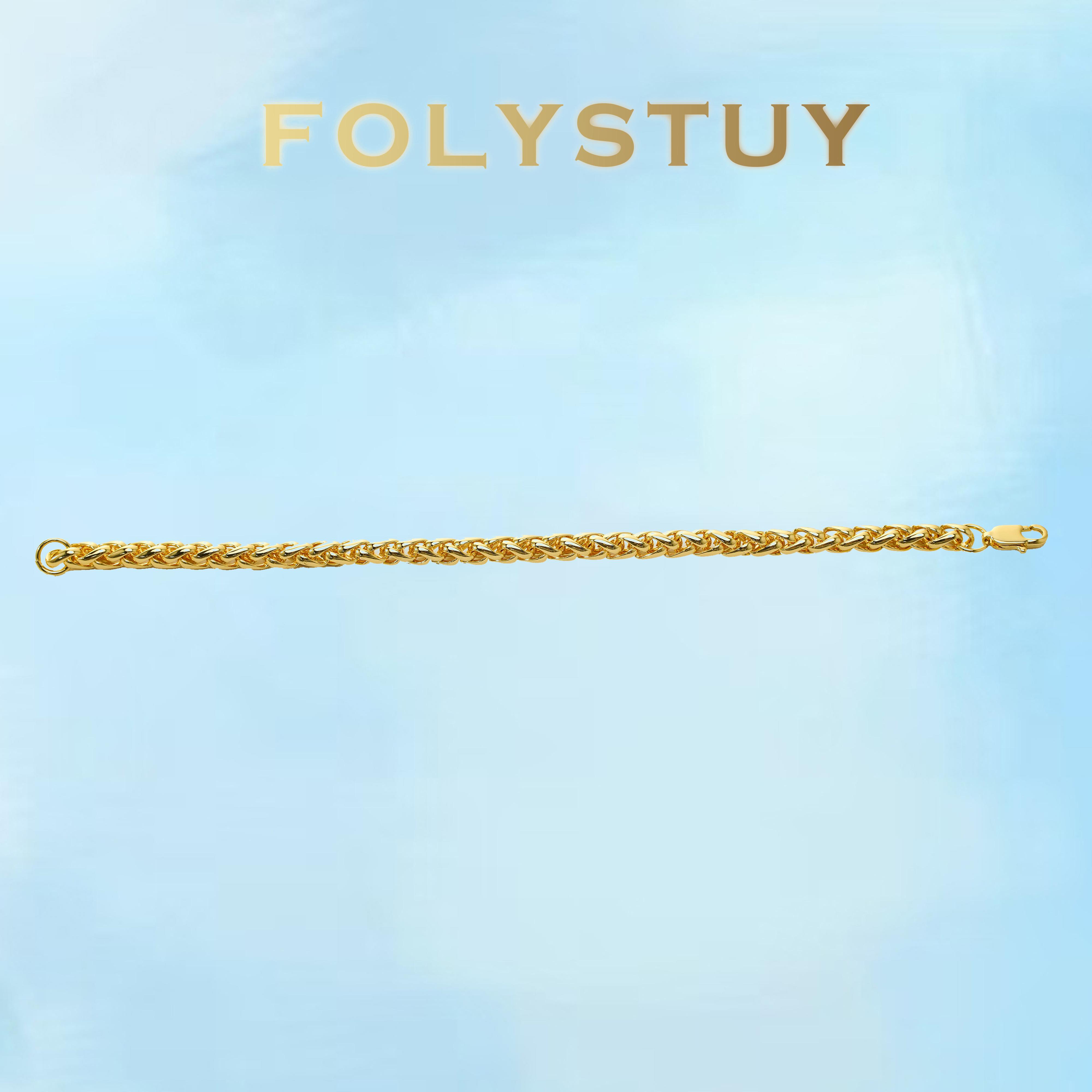 [FOLYSTUY (W169)]Mens Classic Wheat Link Bracelet, 0.22" Width 8.27" Length Statement Wrist Accessory