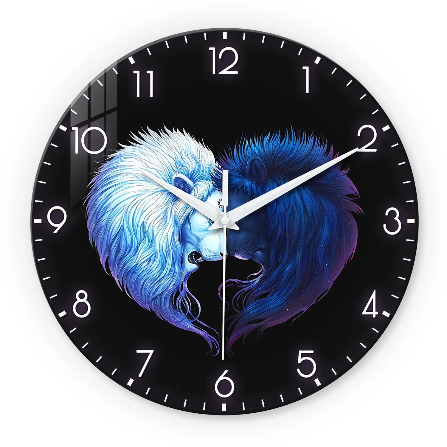 Heart-Shaped Lion Head Glass Wall Clock, Silent 10-14 Inch Battery Operated, Ideal for Living Room Bedroom Office, Valentine's Day Gift