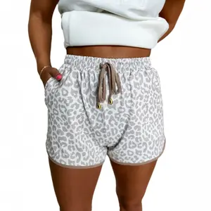 Asvivid Women Leopard Print Lounge Shorts Elastic Waist Drawstring Casual Shorts With Contrast Trim And Pockets For Summer