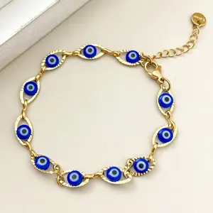 D'Luxe Essentials Vintage Elegant Minimalist Stainless Steel Navy Evil Eye Bracelet Non Tarnish Jewelry for Women
