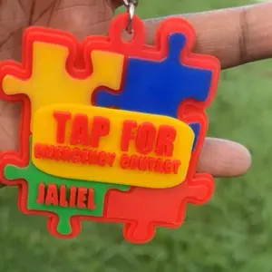Autism Emergency Keychain - Tap for Emergency Contact  - Colorful Puzzle Piece Design for Identification