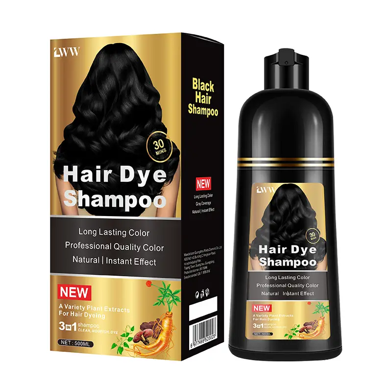 Black Hair Dye Shampoo - 3-in-1 Instant Hair Color with 100% Grey Coverage, Herbal Ingredients, Gentle Nourishing Formula, Long-lasting Shine, Easy to