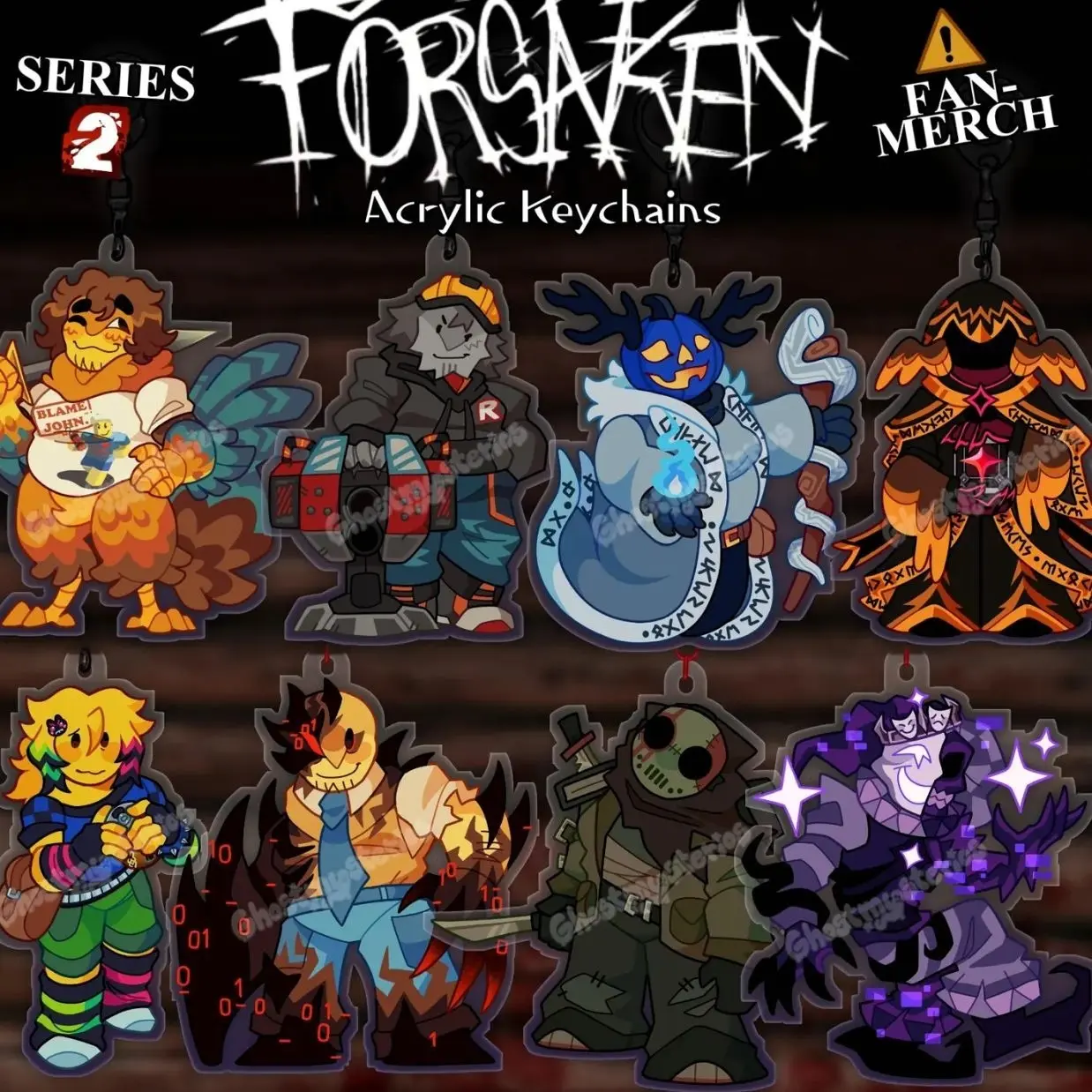 8 Ops FORSAKEN SERIES 2 Acrylic Keychains: Shedletsky, Builderman, Dusekkar, Taph, Noob, John Doe, Slasher, Noli