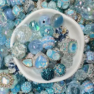 Blue Mixed 16mm Acrylic/Resin/Glaze/Heavy-Crafted Mix Beads For Pen Key/Bag Charm Car Hanger for DIY Craft Projects and Jewelry Making