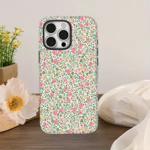 This durable, shock-absorbing, glossy 2-in-1 phone case features a spring-themed pink and rose floral pattern. It's compatible with iPhone 17, 16, 15, 14, 13, 12, 11, X, and Samsung models. A perfect holiday gift for friends or family.