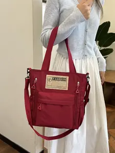 Women's Letters Patched Tote Bag, Casual Large Capacity Shoulder Bag for Daily Used, Trendy All-match Bag for Commuters and Students