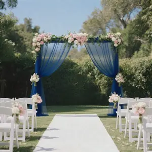 Sheer Wedding Arch Drape 5ft × 10ft Navy Blue – Backdrop Curtain Panel with Rod Pocket