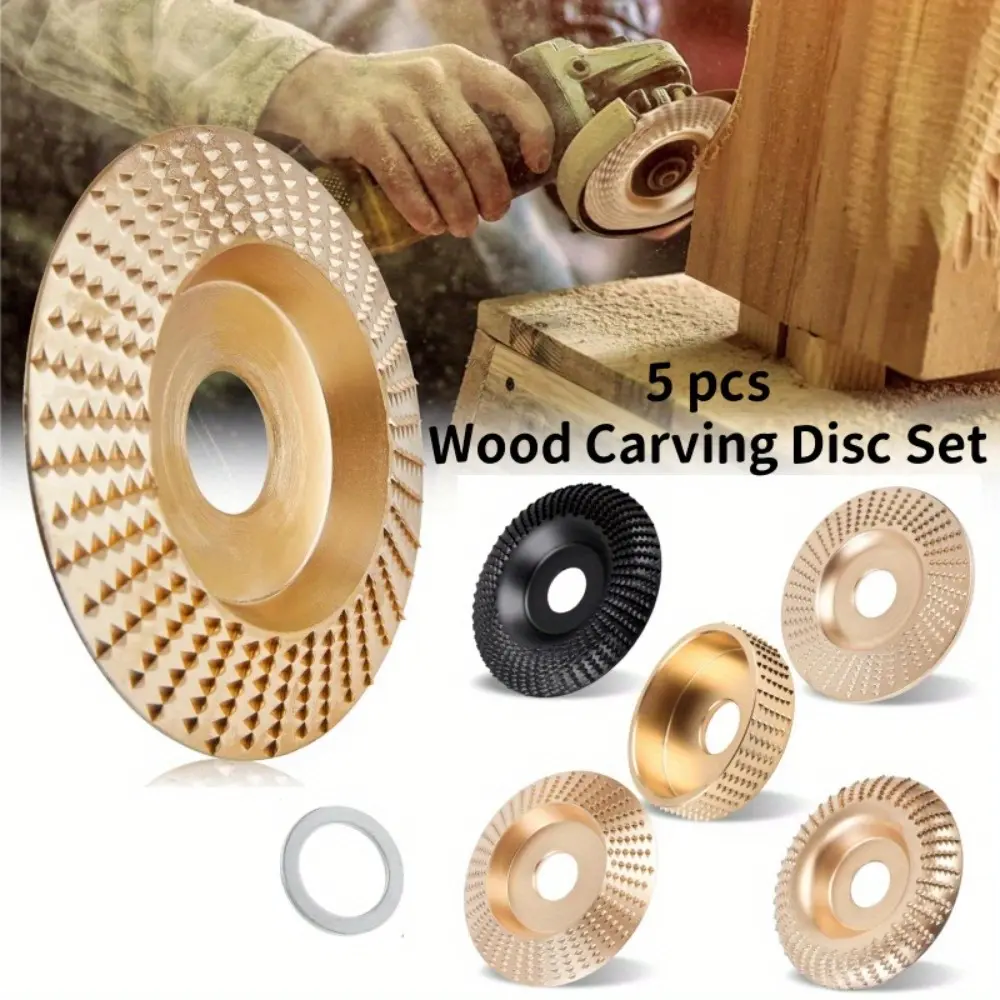 5 Pcs Stainless Steel Wood Carving Shaping Discs Set,Medium Grit for Angle Grinder,Woodworking Grinding Wheels for Polishing and Sculpting,Valentine's Day Gifts,Tool Kit Set,Summervibes