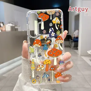 Magnetic Soft Case for Samsung Galaxy S26 Edge S23 Ultra S24 Plus FE S25 S22+ Non-Yellowing Drop Protection Transparent Acrylic Large Hole Whimsical Mushroom Garden Pattern Shockproof Silicone Cover Supports Wireless Charging