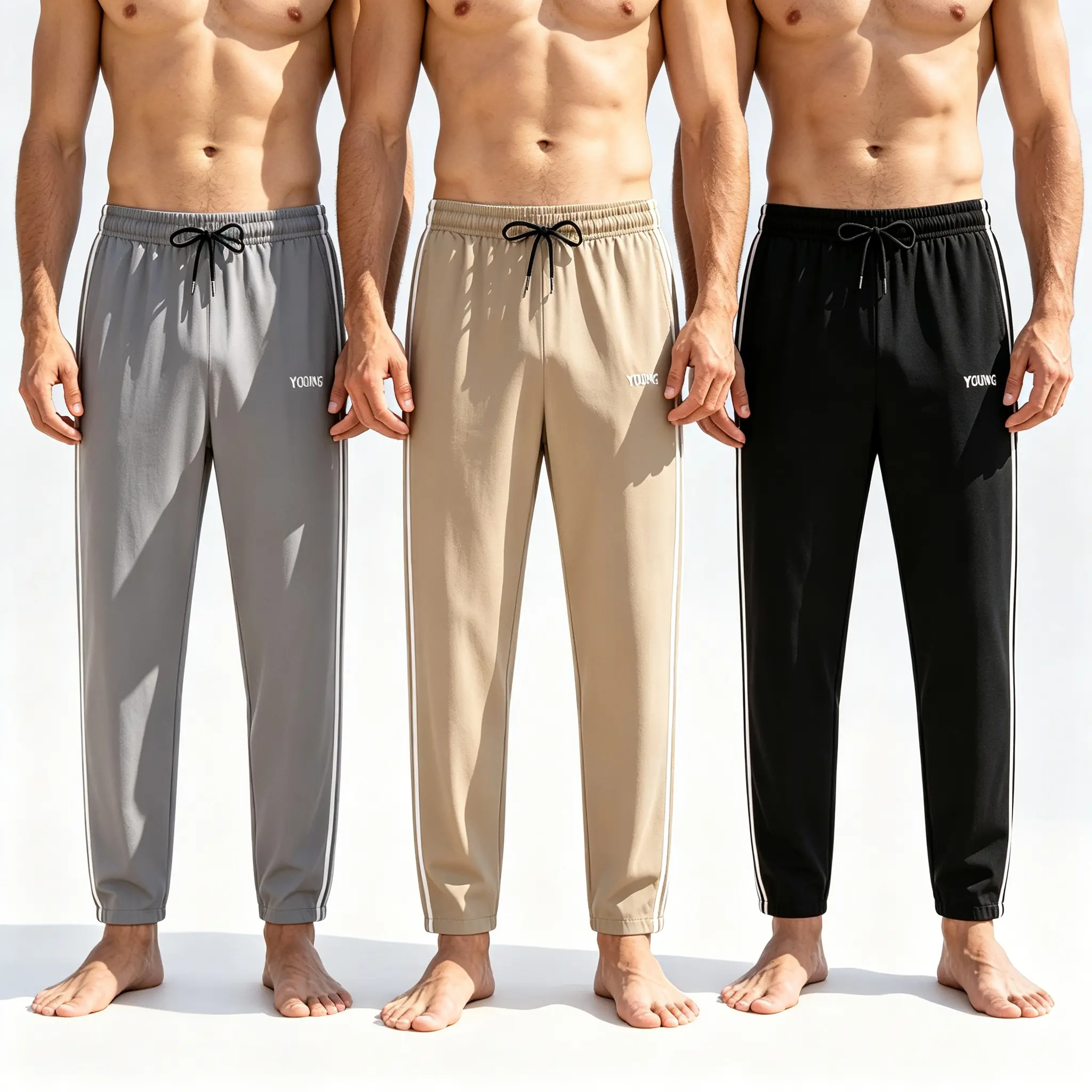 Men's 3-Piece Striped Joggers Set, Athletic Straight Leg Sweatpants in Lightweight, Breathable Ice Silk for Summer Workouts & Beach Wear, Fitted, Fitted Cut, Striped Pattern
