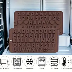 4 Piece Silicone Chocolate Letter Number Molds Non Stick Easy Release Ice Cube Tray for Cake Decoration Birthday Party Refrigerator Safe Baking Moulds