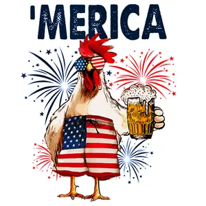 Merica' Chicken And Beer With Fireworks  Direct To Film Print. DTF Print, Ready To Press Print