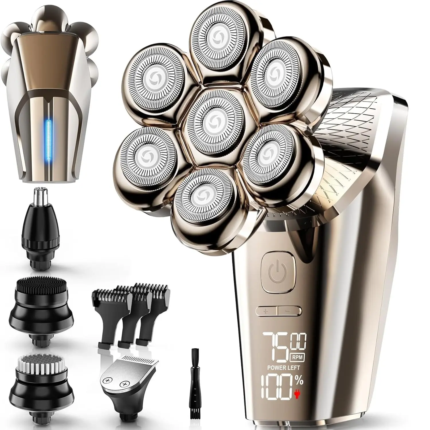 Multifunctional Electric Shaver for Men, 5-In-1 Bald Head Trimmer, 7 Detachable Blades, LED Display, Type-C Charging, Perfect Gift, Multifunctional Hair Shaver, Personal Care Appliances