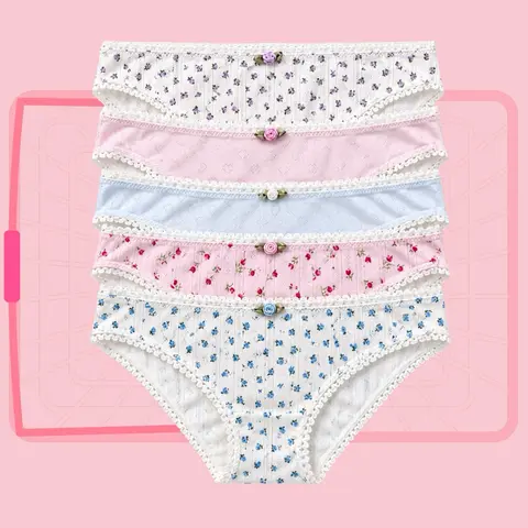 Mix 5 pack Coquette Pointelle Panties Full Coverage 100% Cotton Underwear for Women Sizes M to 2XL Comfortable and Soft