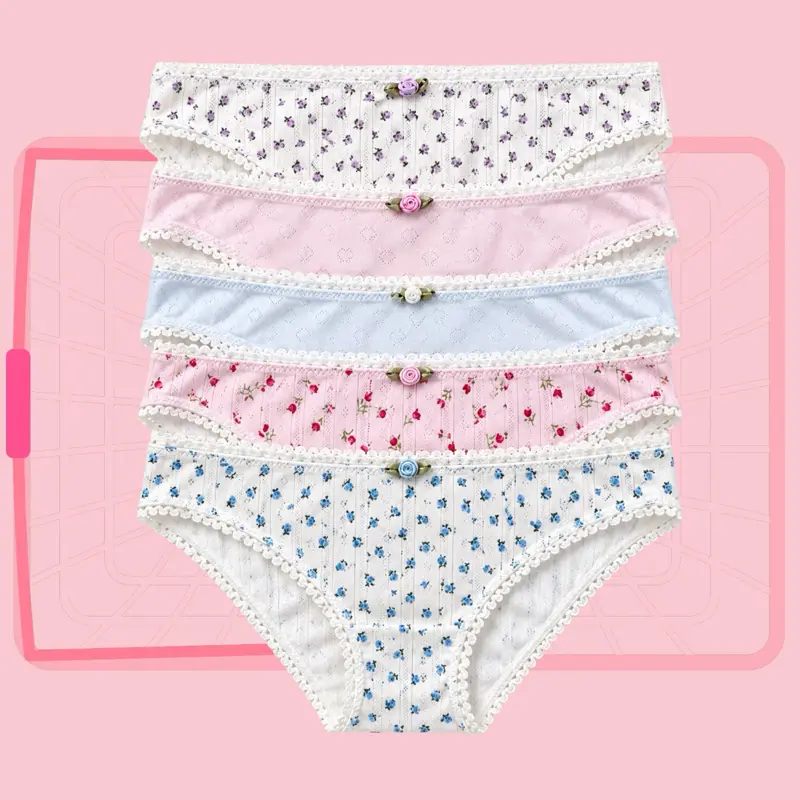 Mix 5 pack Coquette Pointelle Panties Full Coverage 100% Cotton Underwear for Women Sizes M to 2XL Comfortable and Soft