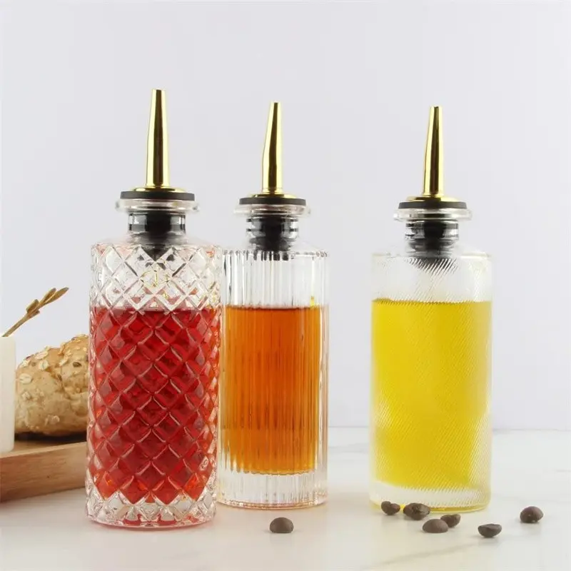 3pcs Glass Dispensing Bottles with Metal Spout, Anti-Drip, Kitchen Gadgets, Ideal for Syrup, Olive Oil, Ketchup, Vinegar, Juice, Restaurant Kitchen Outdoor BBQ, Oil Dispenser Set