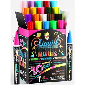 Bold Chalk Markers - Dry Erase Marker Pens - Liquid Chalk Markers for Chalkboards, Signs, Windows, Blackboard, Glass - Reversible Tip (20 Pack) - (Multicolored, 6mm)