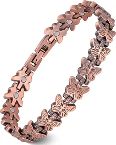 Pure Copper Bracelets for Women, Ultra Strength Magnetic Copper Bracelet with 3800 Gauss Magnet, Adjustable Jewelry Gift with Butterfly-Engraved