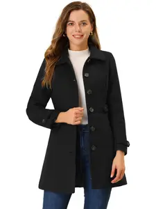 INSPIRE CHIC Winter Classic Outwear Overcoat with Pockets Single Breasted Pea Coat
