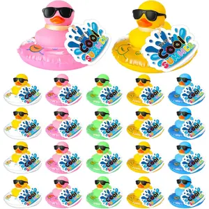 Lunmon 24 Pack End of Year Gifts Bulk with Cool Rubber Mini Float Graduation Gifts with Summer Cards Summer Party Favors Pool Party Favors Goodie Bags (Duck)