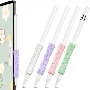 4 Pack Cute  Grips for  Pencil 2nd/USB-C/Pro,  iPencil Grip Multicolor Anti-Slip Covers (White/Purple/Pink/Green)