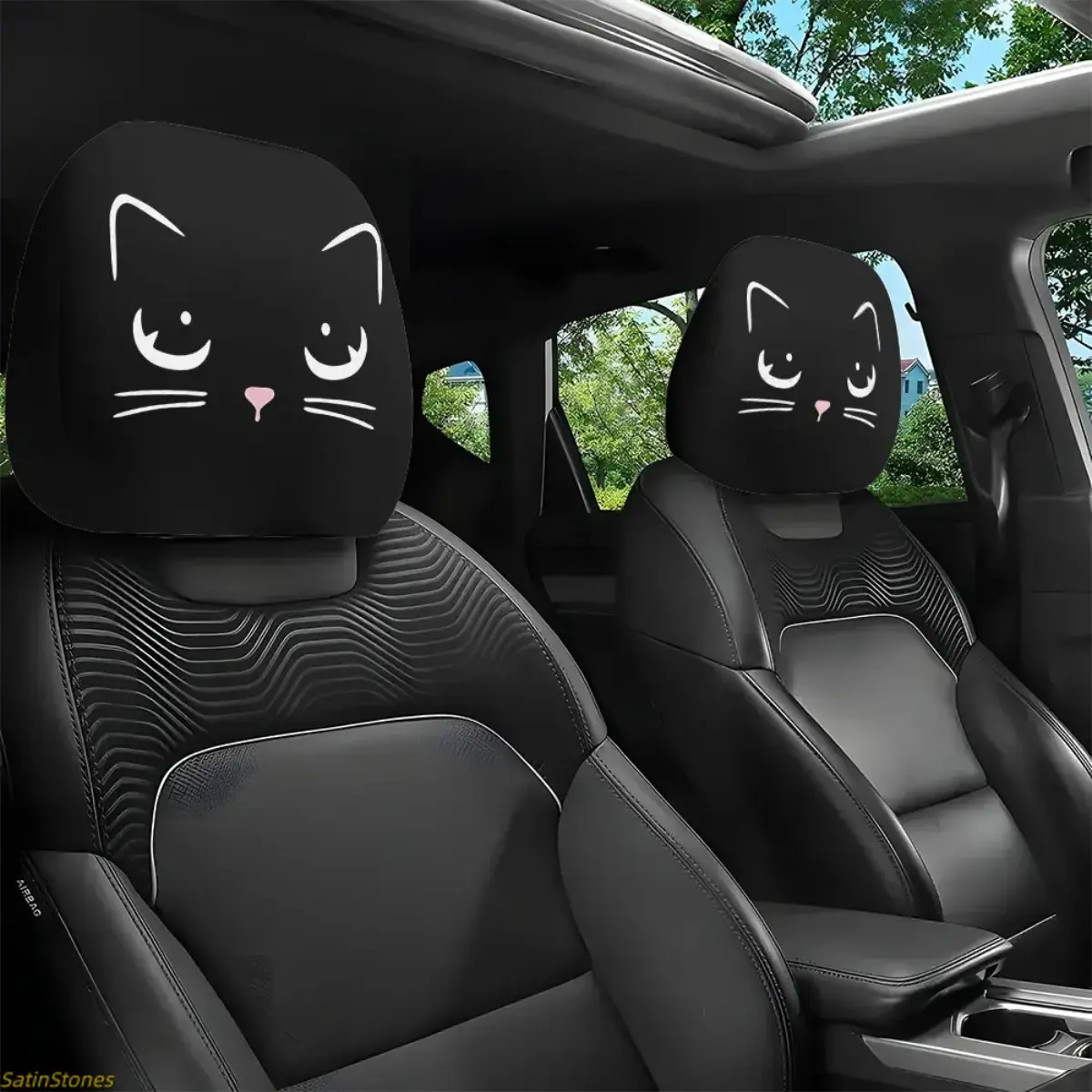 2-Pack Cute Cartoon Cat Car Headrest Covers, Adorable Car Accessories, Universal for All Seasons, Perfect Halloween Gift for Cat Lovers and Families, Comfortable Neck Relief, Accessories For Car, Cute Car Accessories