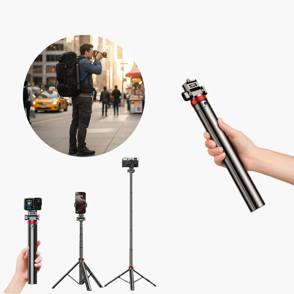 2in1 Phone and Fill Light Tripod Stand, 80 Inch Lightweight Aluminum Alloy Selfie Stick, Telescopic Portable Travel Bracket with 1/4 Inch Screw, Camera & Fill Light Holder, Sturdy Support for Smartphone, Vlogging, Live Stream, Action Camera