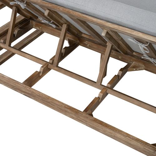 Wood-Frame Outdoor Sunbed with 4-Level Adjustable Backrest, Cushioned Seat, Armrest, 56.7"l x 76.2"w x 33.5"h, 89.2 lbs, 2-Person Lounger for Poolside, Backyard, Outdoor Daybed