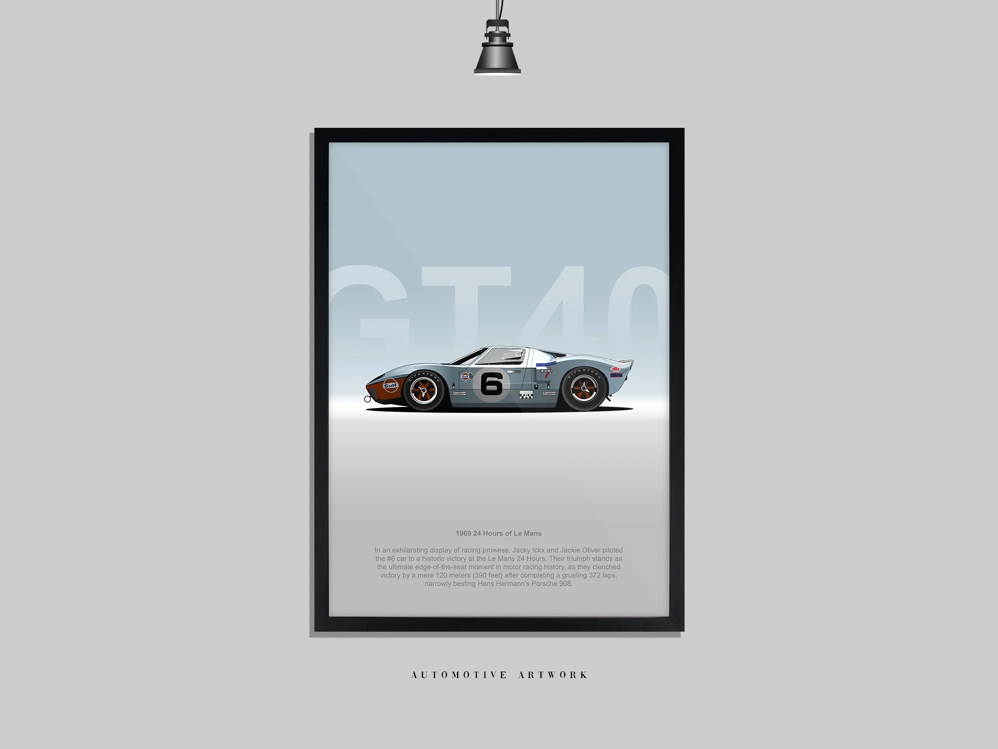 Ford - GT40 Le Mans | 2 Frame Options / Print Only Also Available (A5-A3) | Digitally Hand Drawn Automotive Artwork