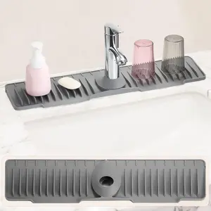 24-Inch Round Silicone Kitchen Sink Faucet Mat, 2025 Upgraded 10° Slope Fast Self-Draining Splash Guard with Snap-Lock Fit, 24"x5.51" for Kitchen & Bathroom Countertops
