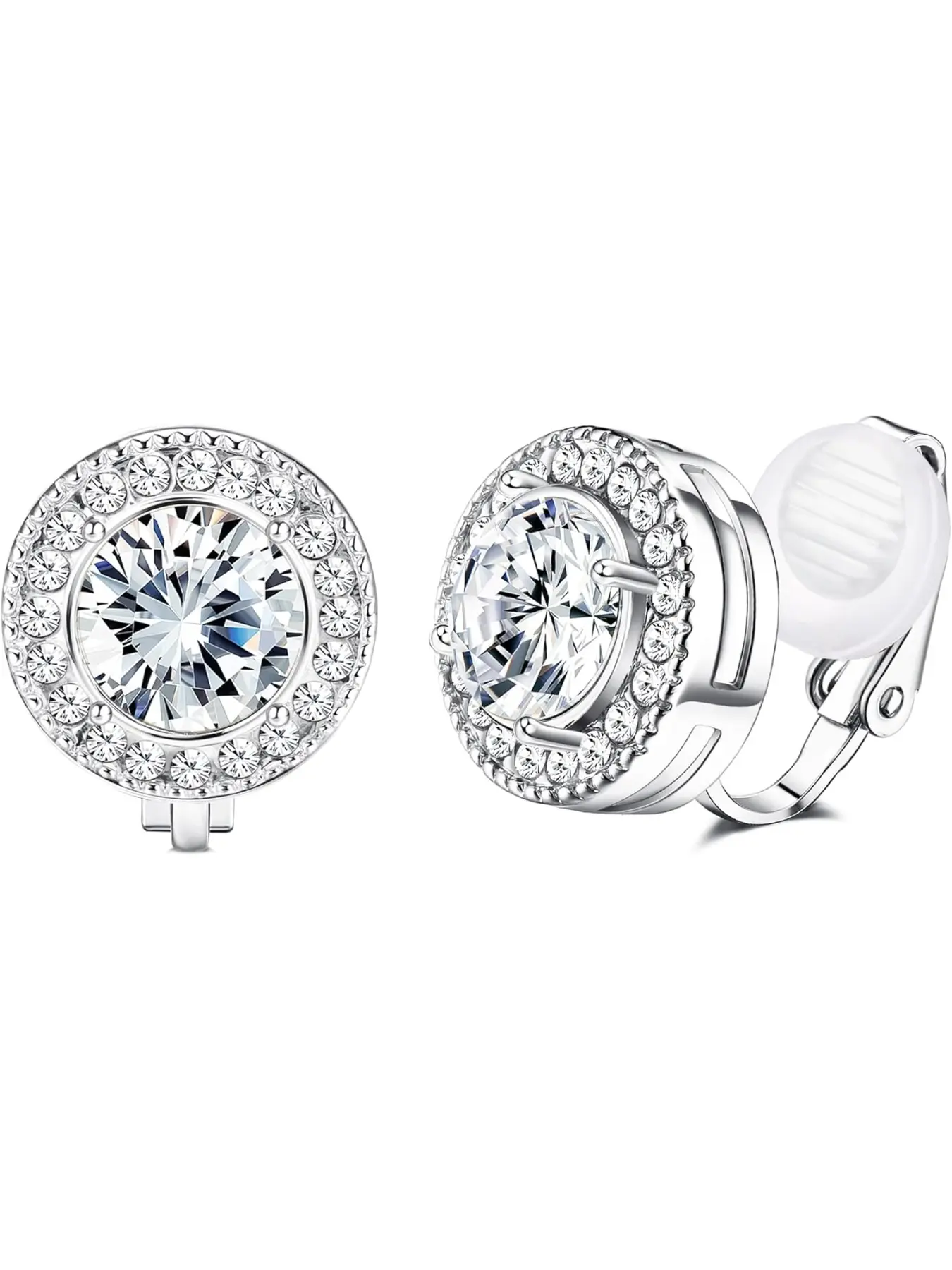 8mm Cubic Zirconia Crystal Clip on Stud Earrings, Simulated Freshwater Pearl, Round Non Pierced Earrings for Women, All Seasons, High Quality Earrings, Fashion Earring, Earrings Jewelry