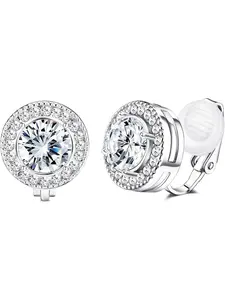 8mm Cubic Zirconia Crystal Clip on Stud Earrings, Simulated Freshwater Pearl, Round Non Pierced Earrings for Women, All Seasons, High Quality Earrings