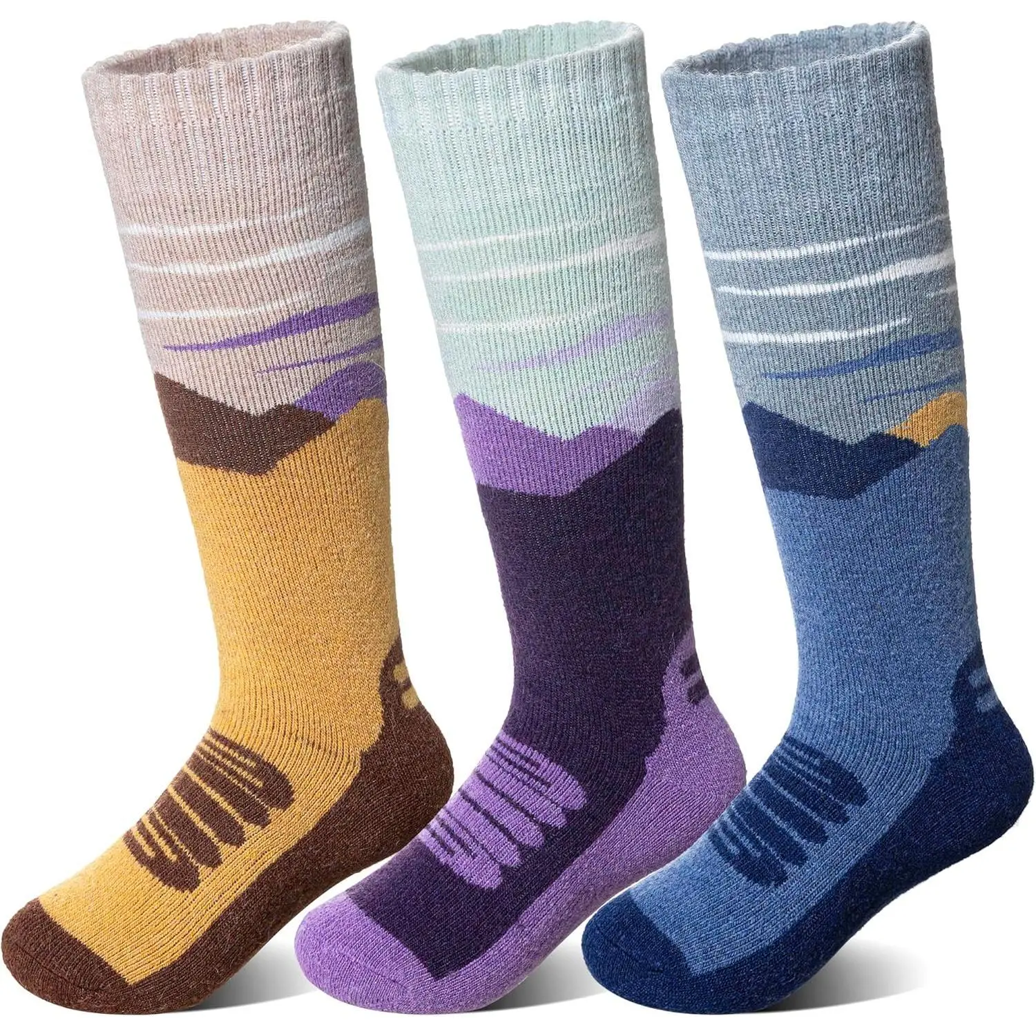 F-SOK01  Kids Merino Wool Ski Socks Boys Girls Thermal Warm Boot Thick Winter 3 Pairs Cozy Socks For Skiing & Snowboarding