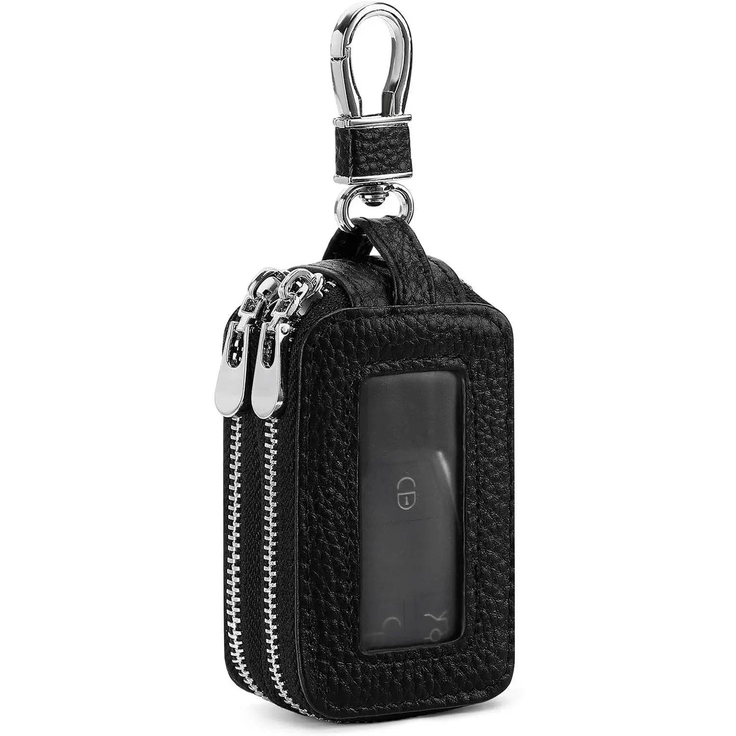 Car Key Fob Case Double Zipper Smart Remote Keychain Protector Holder with Transparent Window