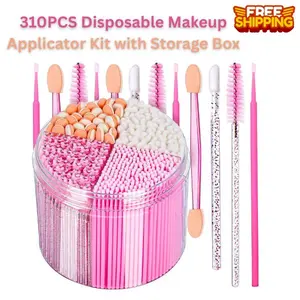 310PCS Disposable Makeup Applicator Kit with Storage Box – Mascara Wands, Lip Gloss Applicators, Eyeliner Micro Swabs, Eyeshadow Sponge Brushes – Professional Makeup Artist Supplies & Tools Set
